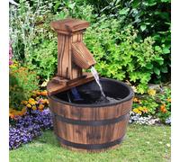 Outsunny Garden Wood Barrel Pump Patio Electric Water Fountain Deck Feature New