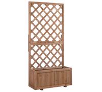 Outsunny Garden Wooden Pine Trough Planter with Topped Trellis Climbing Plants Flower Raised Bed Aosom UK