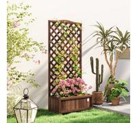 Outsunny Garden Wooden Planter Box With Trellis Flower Raised Bed Dark Brown