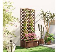 Outsunny Garden Wooden Planter Box with Trellis Flower Raised Bed Dark Brown, Brown