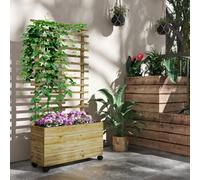 Outsunny Garden Wooden Trellis Planter Box Raised Bed W/ 4 Wheels, Natural