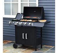 Outsunny 4 Burner Gas BBQ/Grill with Side Burner - Black, Black