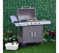 Outsunny Gas BBQ Grill 4 + 1 Stainless Steel Burner Garden Barbecue Cooker - Grey - Steel - 125 L x 51 W x 100 H cm