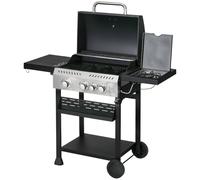 Outsunny 3+1 Gas Burner Grill, 11.5 kW Propane Gas Barbecue BBQ Grill with Wheels, Warming Rack, Shelves, Thermometer, Bottle Opener, Black