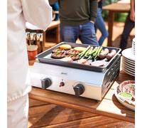 OUTSUNNY Gas Grill, Gas BBQ with Non-Stick Griddle for Camping, Silver Tone Outsunny Silver