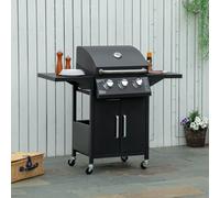 Outsunny Gas Grill Portable Bbq Trolley W/ 4 Wheels And Side Shelves In Jet Black Jet Black