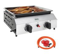 Outsunny Gas Plancha Barbecue Grill with 2 Stainless Steel Burners, 4.8kW, Portable Tabletop Gas BBQ with Non-Stick Griddle for Camping, Picnic, Garden, Party, Festival, Silver Tone