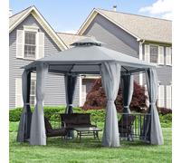 OUTSUNNY Gazebo Canopy 2 Tier Patio Shelter Steel for Garden in Grey Outsunny Grey
