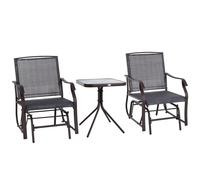 Outsunny Glider Rocking Chair & Table Set 2 Single Seaters Rocker Garden Swing Chair Patio Furniture Bistro Set Grey
