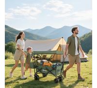 Outsunny Green Outdoor Push-Pull Wagon Cart with Canopy, Foldable Steel Trolley, 68kg Capacity, 4 Wheels, Adjustable Handle - 845-327V02GN