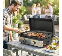 Outsunny Grill Griddle, Tabletop Gas BBQ with Grease Cup - 70.5 x 54 x 27 cm