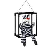 Outsunny Halloween Animated Hinging Skeleton Prisoner in Cage with Glowing LED Eyes, Spooky Skeleton Scary Halloween Decorations, Battery Operated, Indoor Party Props