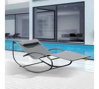 Outsunny Hammock Chair Sun Bed Rock Seat w/ Metal Texteline W/ Pillow Cream - Metal, Textilene fabrics - Grey