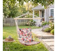 Outsunny Hammock Hanging Rope Chair Swing W/cushion 100Kg Multicolour Flower