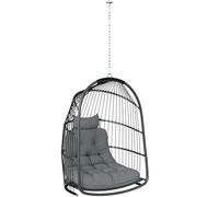 Outsunny Rattan Egg Chair with Installation Kit, Indoor Outdoor Swing Chair
