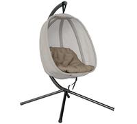 Folding Hanging Egg Chair with Cushion and Stand in Khaki, Khaki