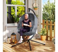 Outsunny Hanging Egg Chair, Folding Texteline Swing Hammock With Side Pocket In Grey Grey