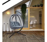 OUTSUNNY Hanging Egg Chair, Folding Texteline Swing Hammock with Side Pocket in Grey Outsunny Grey