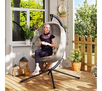 Outsunny Hanging Egg Chair, Folding Texteline Swing Hammock With Side Pocket In Khaki Khaki