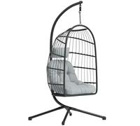 Outsunny Hanging Egg Chair, Indoor Outdoor Hammock Swing Chair with Stand, Safety Strap, Foldable Basket, Thick Cushions, Headrest, Adjustable Height, Metal Frame for Garden Balcony, Dark/Light Grey