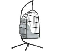 Outsunny Hanging Egg Chair, Indoor Outdoor Hammock Swing Chair with Stand, Safety Strap, Foldable Basket, Dark/Light Grey