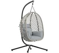 Outsunny Hanging Egg Chair, Indoor Outdoor Rattan Hammock Swing Chair with Stand, Safety Strap, Foldable Basket, Light Grey