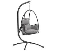 Outsunny Hanging Egg Chair, Indoor Outdoor Swinging Hammock Chair with Stand, Foldable Basket, Side Pocket, Dark Grey