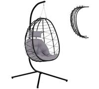 OUTSUNNY Garden Egg Chair Outdoor Hanging Swing Chair, Folding Basket, Grey Outsunny Grey