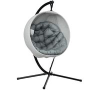 Outsunny Hanging Egg Chair Outdoor Indoor Garden Swing Chair with Folding Basket, Garden Hanging Chair with Stand, Thickened Cushion, Cup Holder for Patio, Balcony, Grey Grey