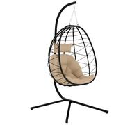 Outsunny Hanging Egg Chair Outdoor Indoor Garden with Folding Basket, Cushion, Stand, Headrest Grey, none