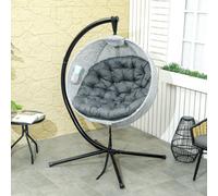 Outsunny Hanging Egg Chair Outdoor Indoor Swing Chair, Folding Basket, Grey - Grey - Steel, Texteline - 116W x 125D x 172Hcm