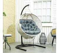 Outsunny Hanging Egg Chair Outdoor Indoor Swing Chair, Folding Basket, Grey