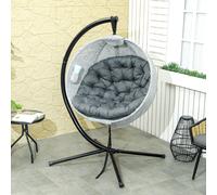 Outsunny Hanging Egg Chair Outdoor Indoor Swing Chair, Folding Basket, Grey, Grey