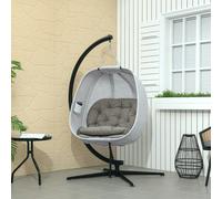 Outsunny Hanging Egg Chair Outdoor Indoor Swing Chair, Folding Basket, Grey - Sand brown