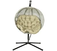 Outsunny Hanging Egg Chair Outdoor Indoor Swing Chair, Folding Basket, Khaki