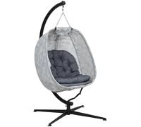 OUTSUNNY Hanging Egg Chair Outdoor Indoor Swing Chair, Folding Basket, Grey Outsunny Grey