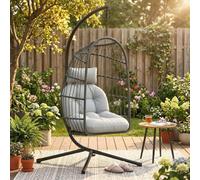 Outsunny Hanging Egg Chair with Stand, Safety Strap, Dark/Light Grey
