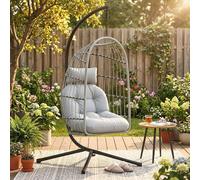 Outsunny Hanging Egg Chair, Outdoor Swing Chair With Stand, Light Grey Light Grey