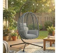 Outsunny Hanging Egg Chair, Rattan Swing Chair with Stand, Dark Grey