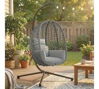 Outsunny Hanging Egg Chair, Rattan Swing Chair with Stand, Dark Grey