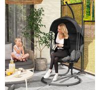 OUTSUNNY Hanging Egg Chair w/ Stand Retractable Canopy, Grey Outsunny Grey
