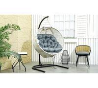 Outsunny Hanging Egg Chair with Folding Basket: Hanging Egg Chair with Folding Basket Sand Brown
