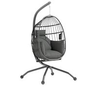Outsunny Egg Chair Outdoor Indoor Garden Swing Chair, Folding Basket, Grey
