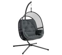 Outsunny Hanging Egg Chair with Stand, Cushions for Garden, Dark Grey - Dark Grey - Steel, Mesh Cloth, Polyester - 112L x 109W x 193H cm