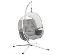 Outsunny Hanging Egg Chair with Stand, Cushions for Garden, Light Grey, Grey