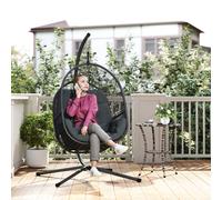 Outsunny Hanging Egg Chair with Stand, Cushions for Garden, Dark Grey - Dark Grey - Steel, Mesh Cloth, Polyester - 112L x 109W x 193H cm