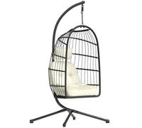 Outsunny Hanging Egg Chair with Stand, Safety Strap, Black/Cream White