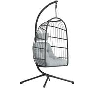 Outsunny Hanging Egg Chair with Stand, Safety Strap, Dark/Light Grey | Indoor Outdoor, Hammock Swing Chair, Foldable Basket, Thick Cushion, Headrest, Adjustable Height, Metal Frame, Garden Balcony