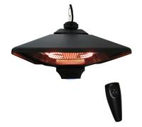 Outsunny Hanging Electric Patio Heater with 2 Power Settings, 1000/2000W Waterproof Ceiling Mounted Aluminium Halogen Infrared Outdoor Heater Warmer with LED Light and Remote Control, Black Black