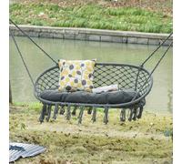 Outsunny Hanging Hammock Chair Macrame Seat for Patio Garden Yard Cream White - 130W x 75D x 35H cm - Hanging hammock chair - 1